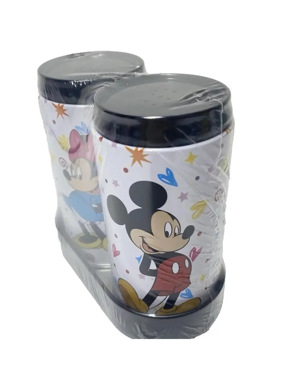 Disney Mickey Minnie Mouse Salt Pepper Shakers Tin Set w/ Display Tray New Cute